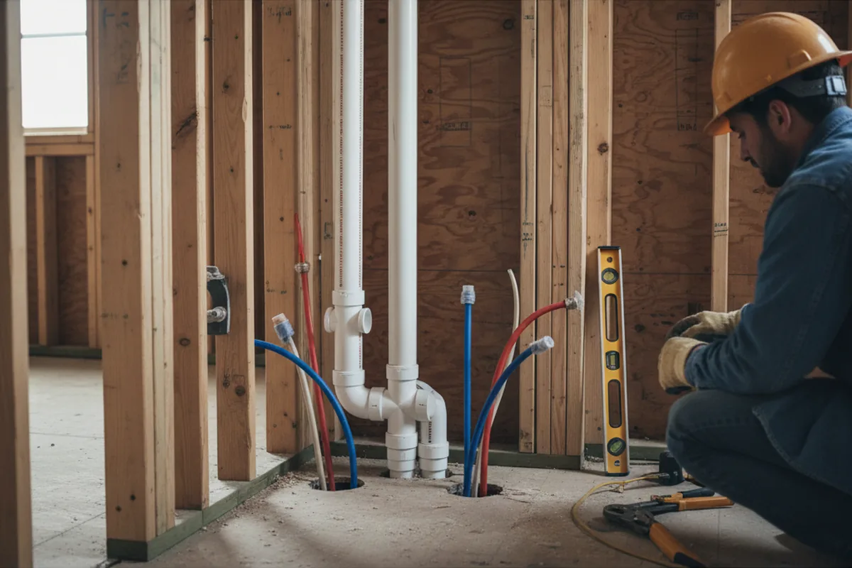 Drain and supply rough-in during Sump Pump Repair in Easton
